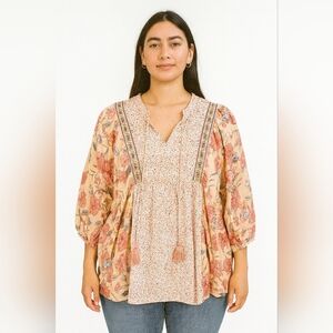 Gigio USA Womens Floral‎ Embroidered Aztec Cottage Western Peasant Top Size M